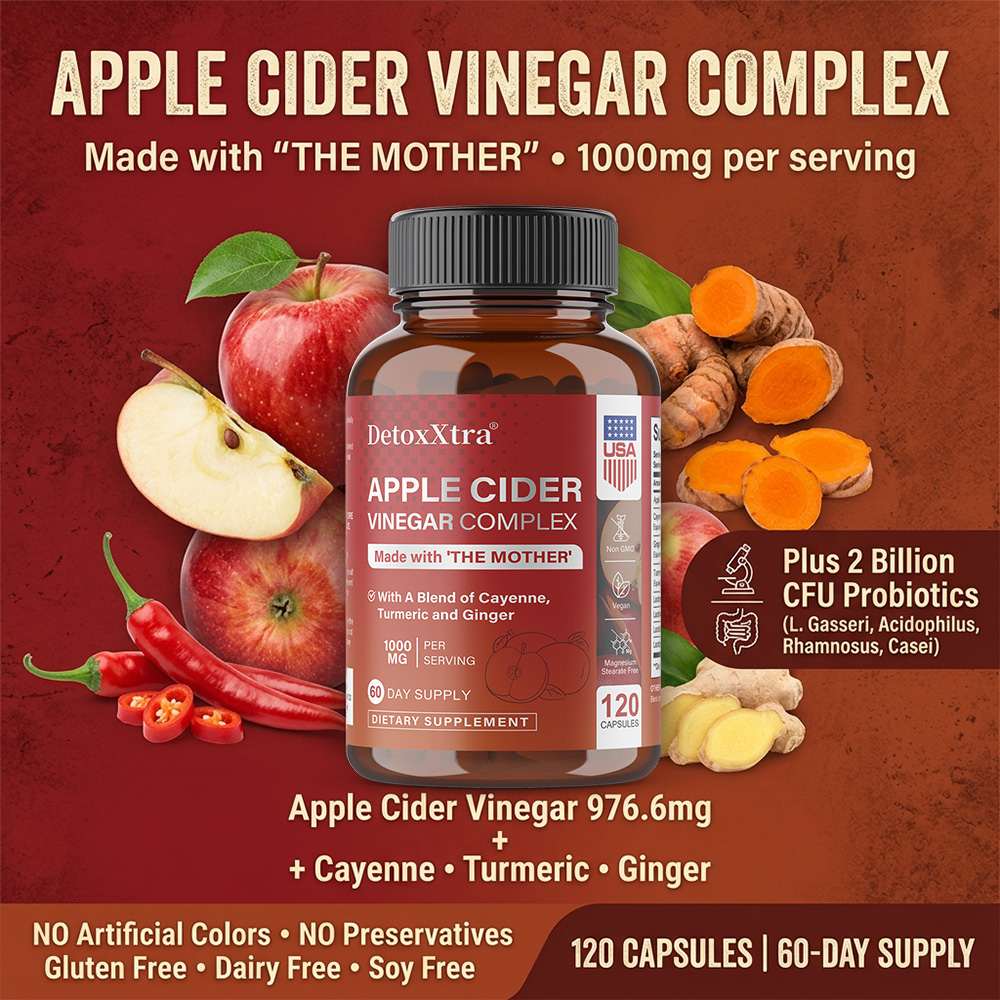 Apple Cider Vinegar Pill - แคปซูลน้ำส้มสายชูหมักแอปเปิ้ลผสมโปรไบโอติก ขมิ้น ขิง พริกไทย ช่วยดีท็อกซ์ ระบบไหลเวียนโลหิต