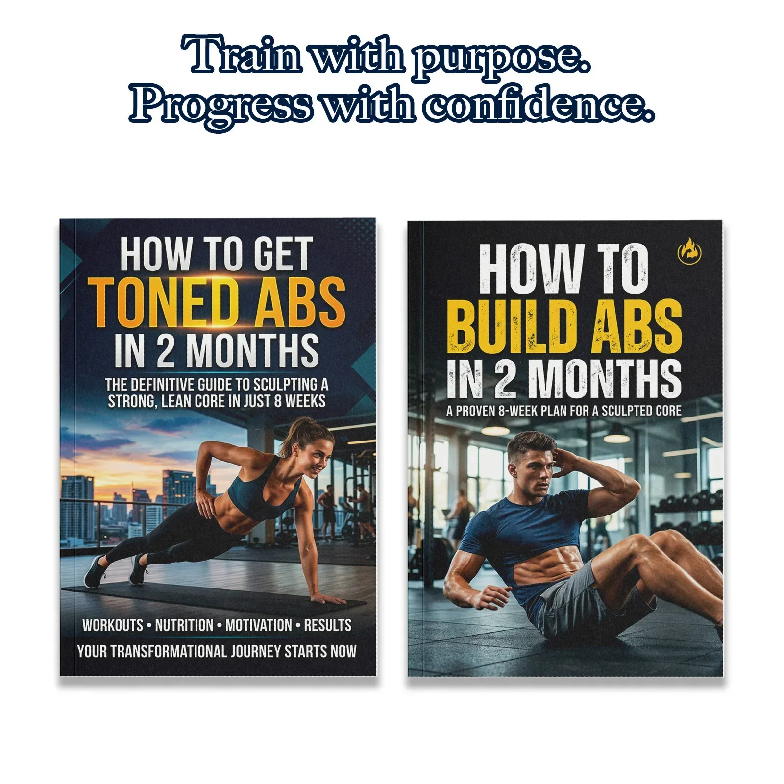 Nutrition For Fitness - ชุดคู่มือการฝึกกล้ามเนื้อหน้าท้อง 2 เล่มสำหรับผู้ชายและผู้หญิง, แผนการออกกำลังกายแกนกลางลำตัว 8 สัปดาห์เพื่อหน้าท้องกระชับและได้รูป,