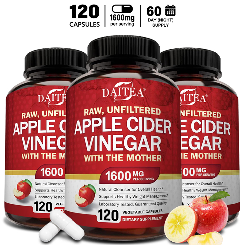 Apple Cider Vinegar Pill - น้ําส้มสายชูแอปเปิ้ลไซเดอร์ 1600 มก. พร้อมแม่เพื่อการย่อยอาหารเพื่อสุขภาพ ลดน้ําหนัก และพลังงาน